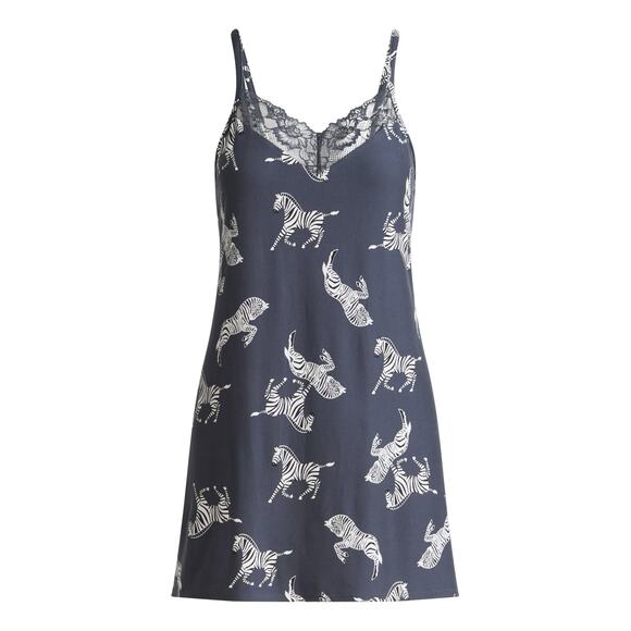NEW Womens Dreamy Soft Collection Lace Trim Knit Chemise Nightgown Slip Zebra 2X - Picture 1 of 4